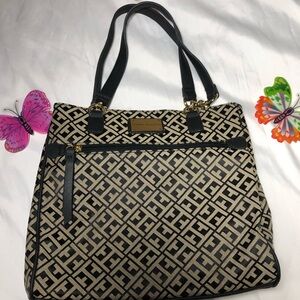 Tommy Hilfiger monogram handbag, purse, satchel, gold chain accents, like new